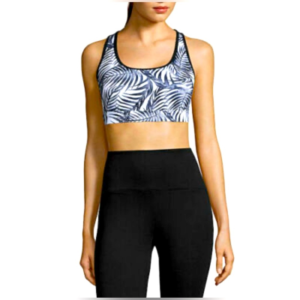 Xersion Black and White Leaf Print Sports Bra